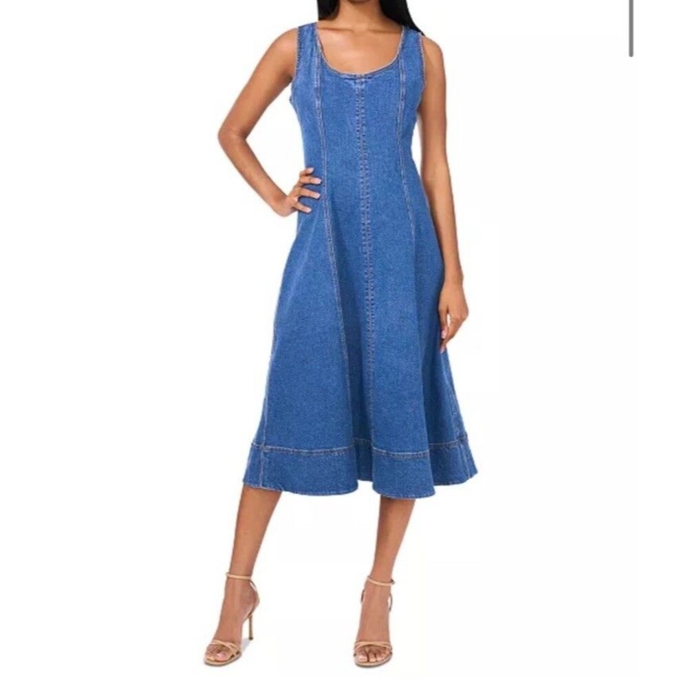 1.State Women's Scoop-Neck Sleeveless Denim Fit & Flare Dress Sz: XL